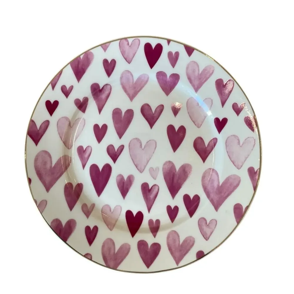 4 Grace Teaware Porcelain Pink & White Valentine's Day Heart 8in Salad Plates